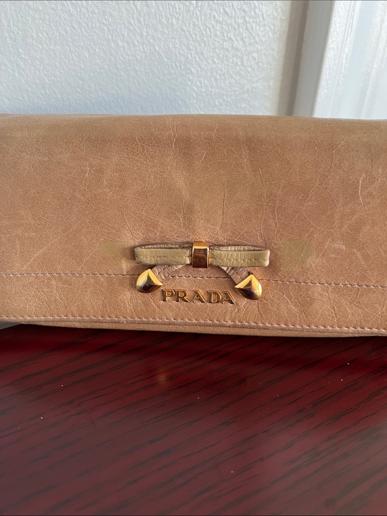 Prada Handbags - Prada Milano Taupe Leather Wallet with Gold Hardware